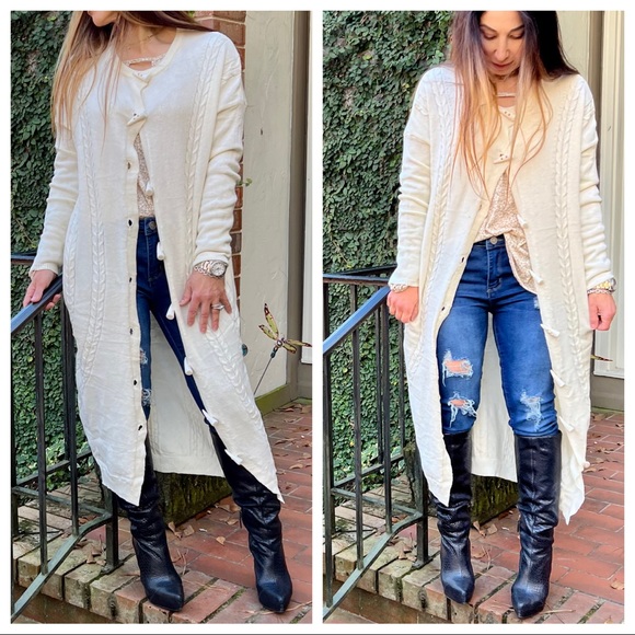 #26 Winter White Toggle Button Long Fabulous Sweater Cardigan - Picture 7 of 9
